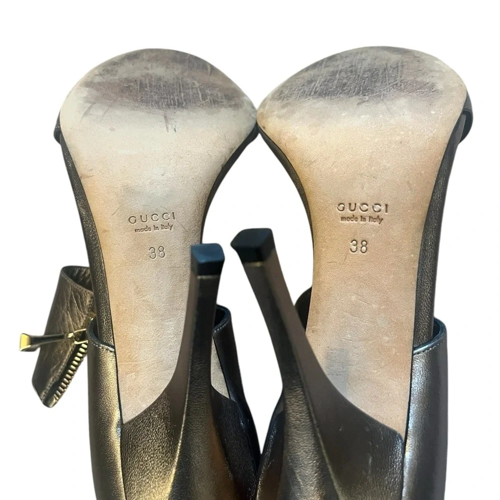 Gucci Metallic Pewter Leather Ankle Cuff Stiletto Sandals Heels Size 38